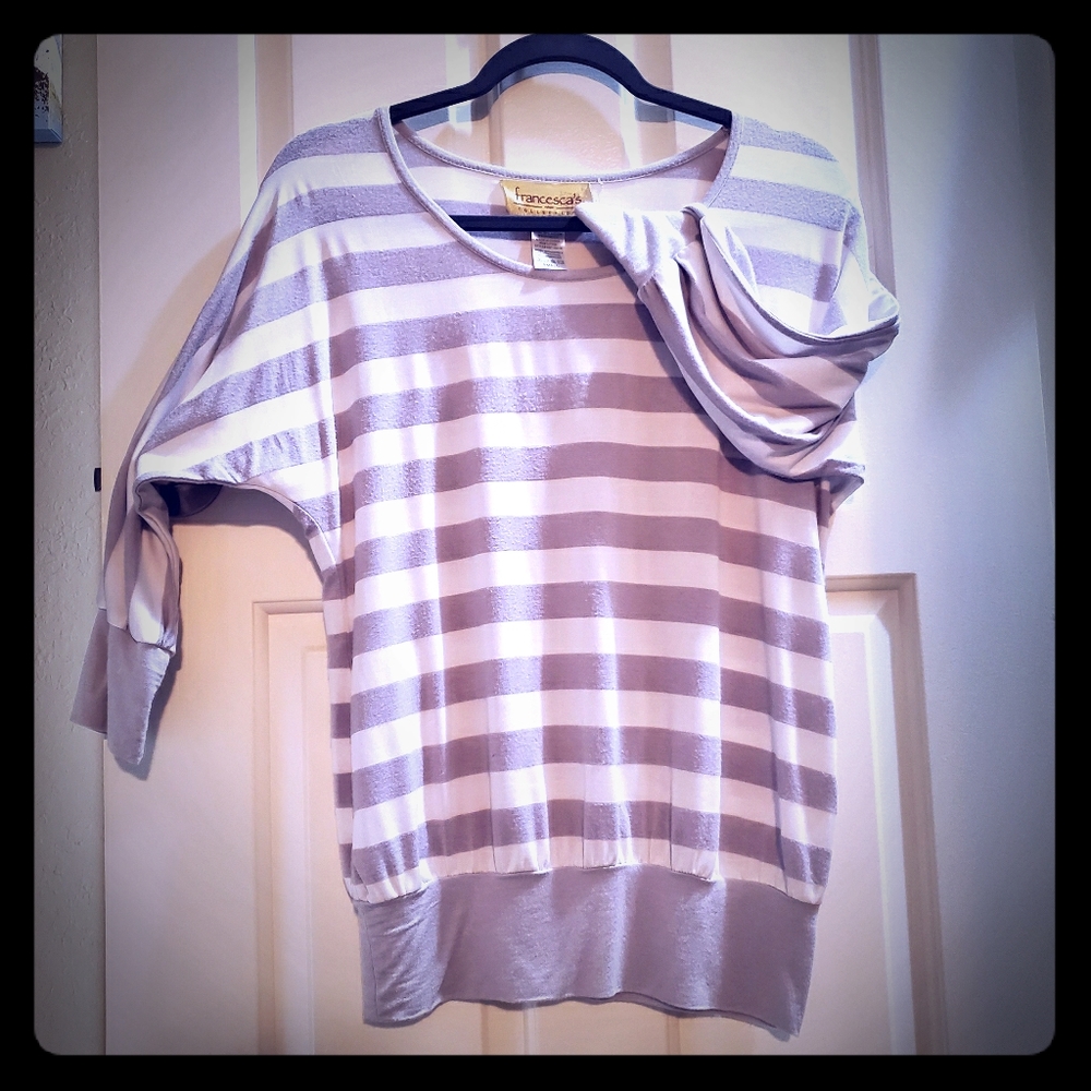 Francesca's gray white stripe half sleeve top sz S
